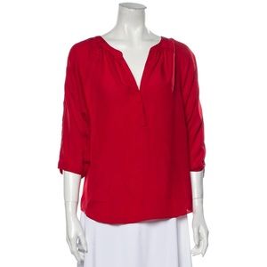 Joie Vneck Three Quarter Sleeve Red Blouse